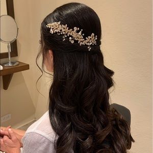 7 inch hair vine gold pearl rhinestone crystal wedding hairpiece fascinator boho